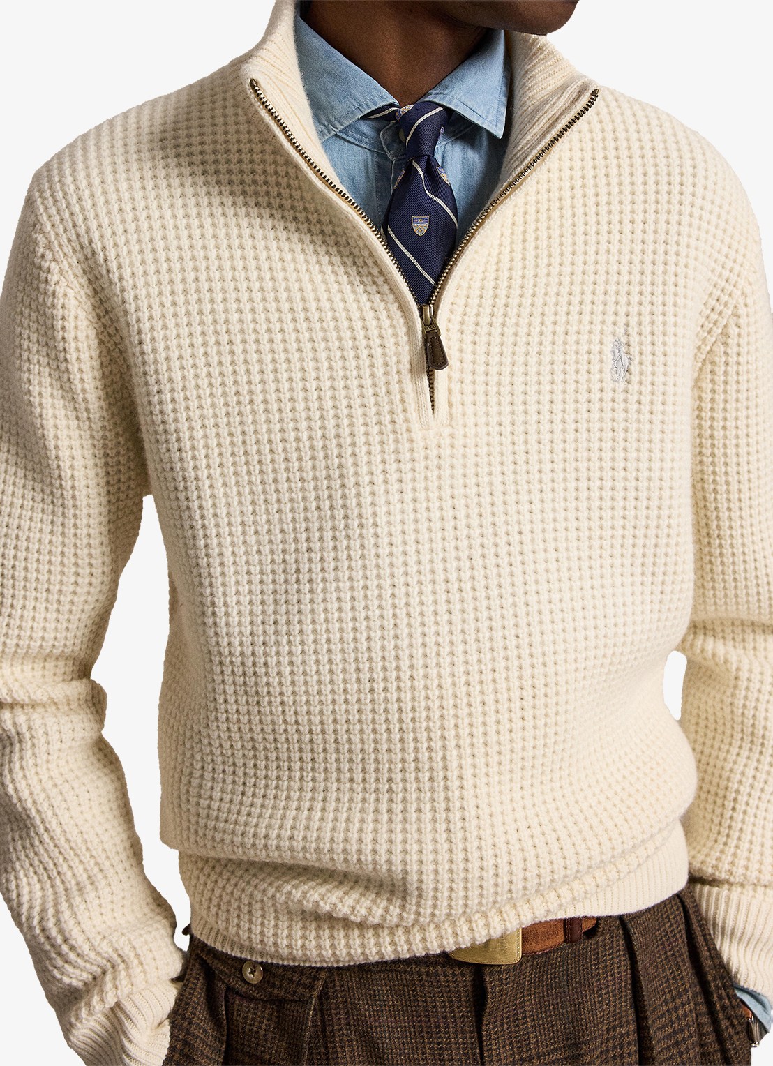 Ralph Lauren Grofgebreide trui in wolblend met halve rits - detail 2 andover cream-34ty / beige