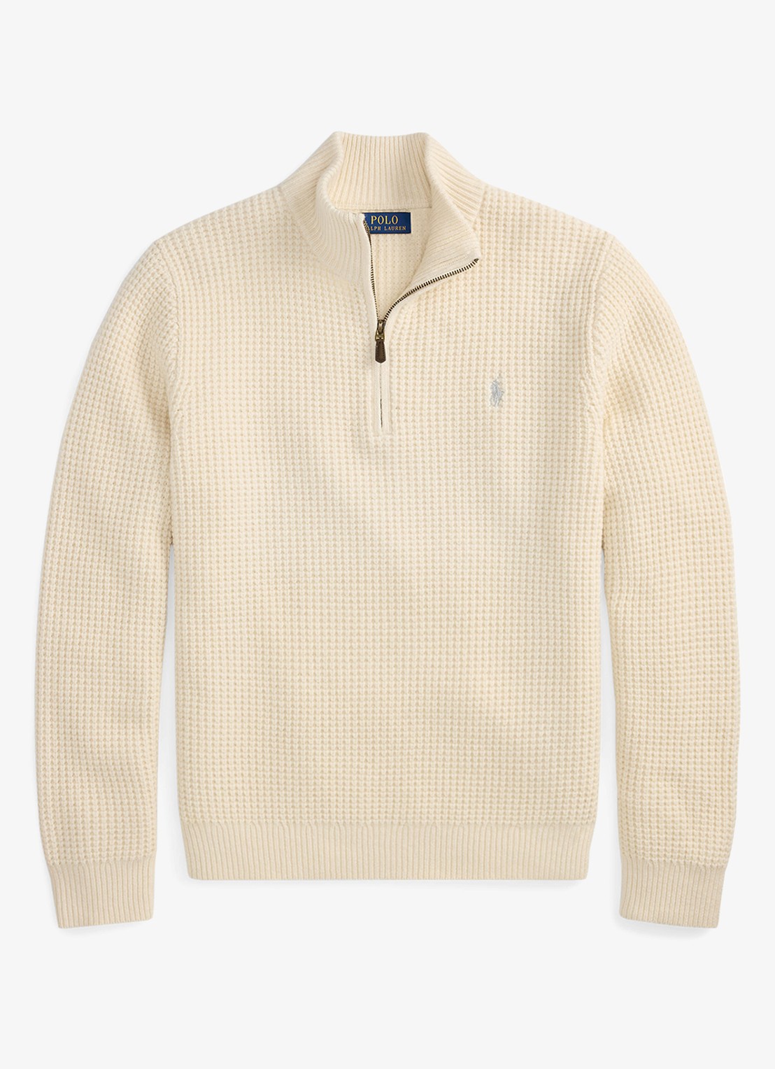 Ralph Lauren Grofgebreide trui in wolblend met halve rits - voorkant 3 andover cream-34ty / beige