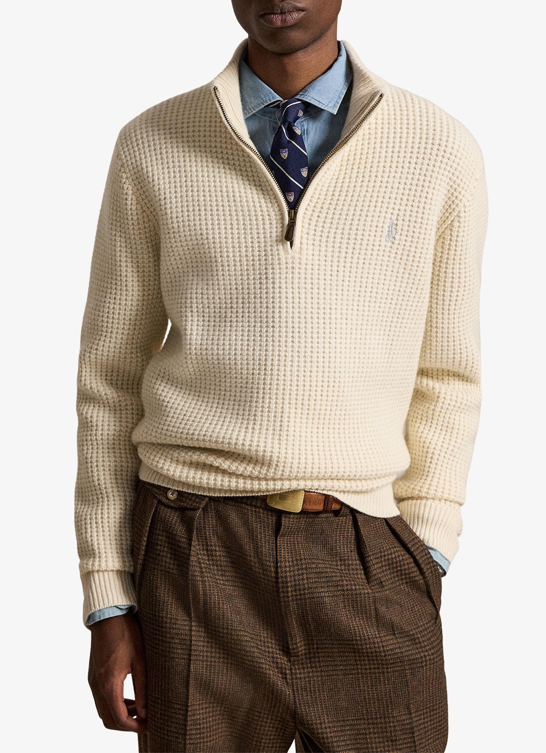 Ralph Lauren Grofgebreide trui in wolblend met halve rits - voorkant 4 andover cream-34ty / beige
