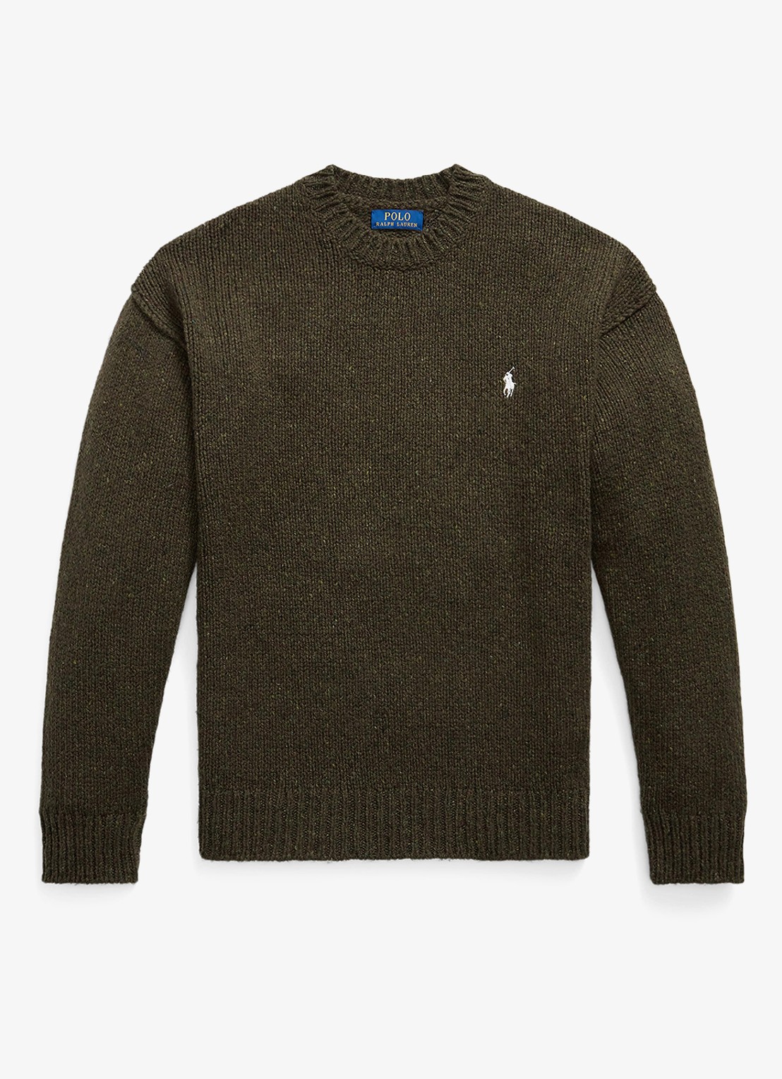 Ralph Lauren Grofgebreide trui in wolblend met logo - voorkant olive brown marl / bruin
