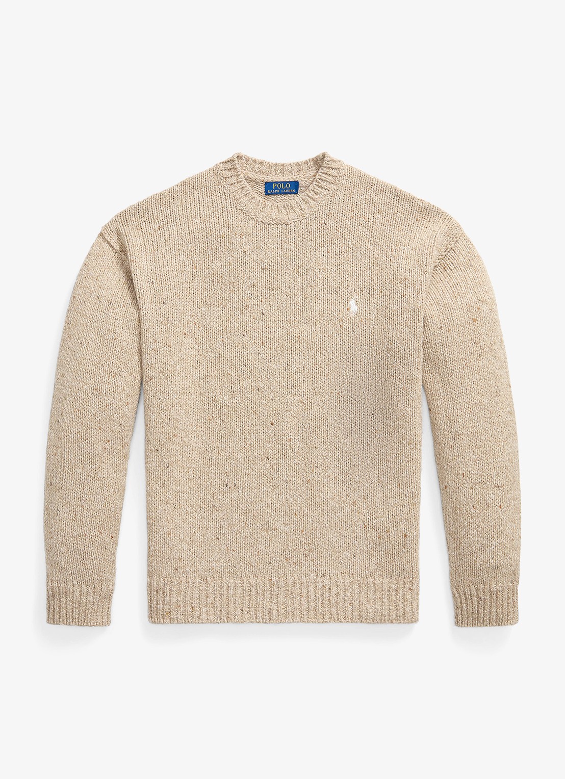 Ralph Lauren Grofgebreide trui in wolblend met logo - voorkant oatmeal marl / beige