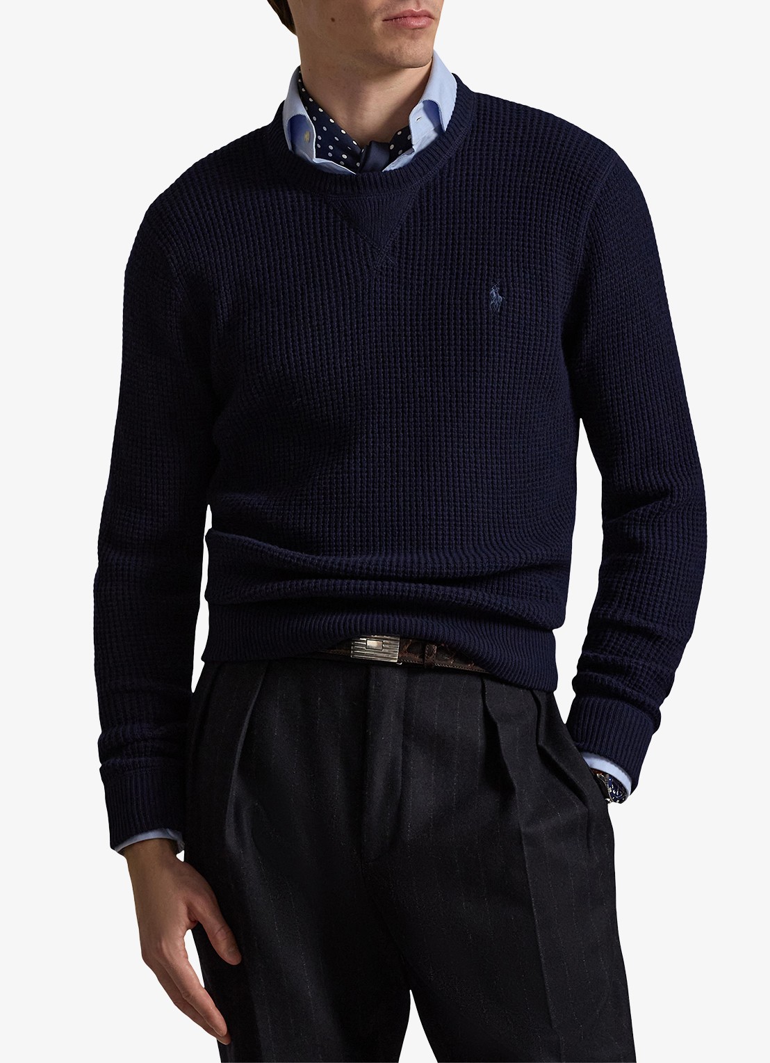 Ralph Lauren Grofgebreide trui in wolblend met logoborduring - detail 2 hunter navy / donkerblauw