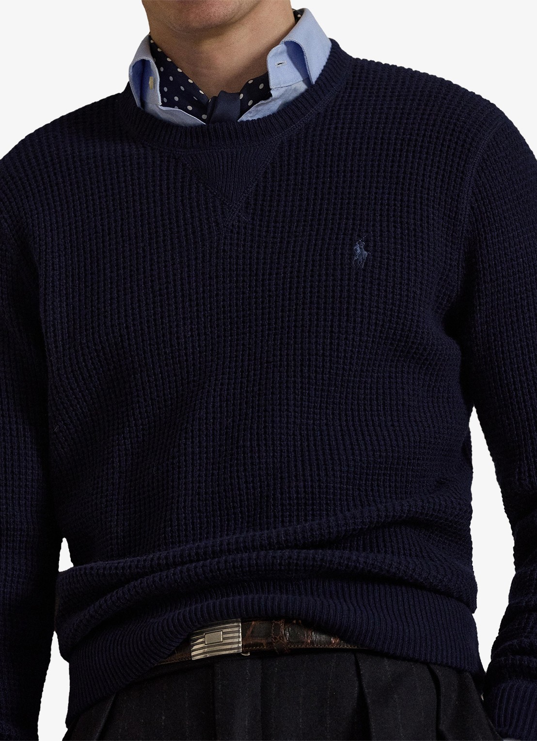 Ralph Lauren Grofgebreide trui in wolblend met logoborduring - detail 3 hunter navy / donkerblauw
