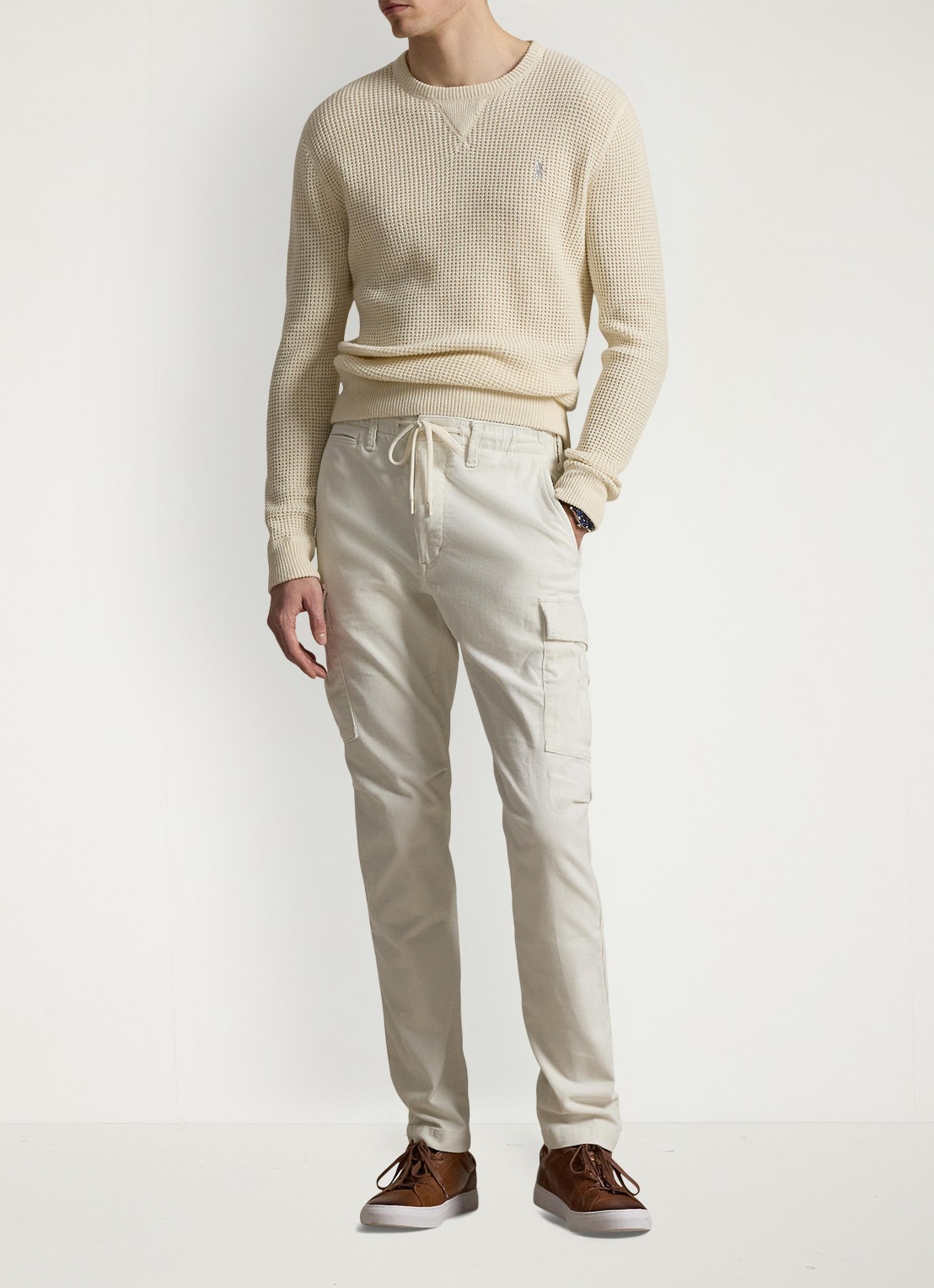 Ralph Lauren Grofgebreide trui in wolblend met logoborduring - voorkant 4 andover cream / creme