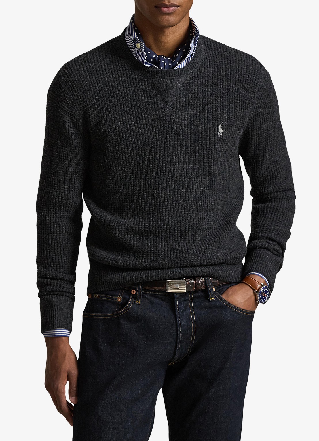 Ralph Lauren Grofgebreide trui in wolblend met logoborduring - detail 2 dark granite / donkergrijs