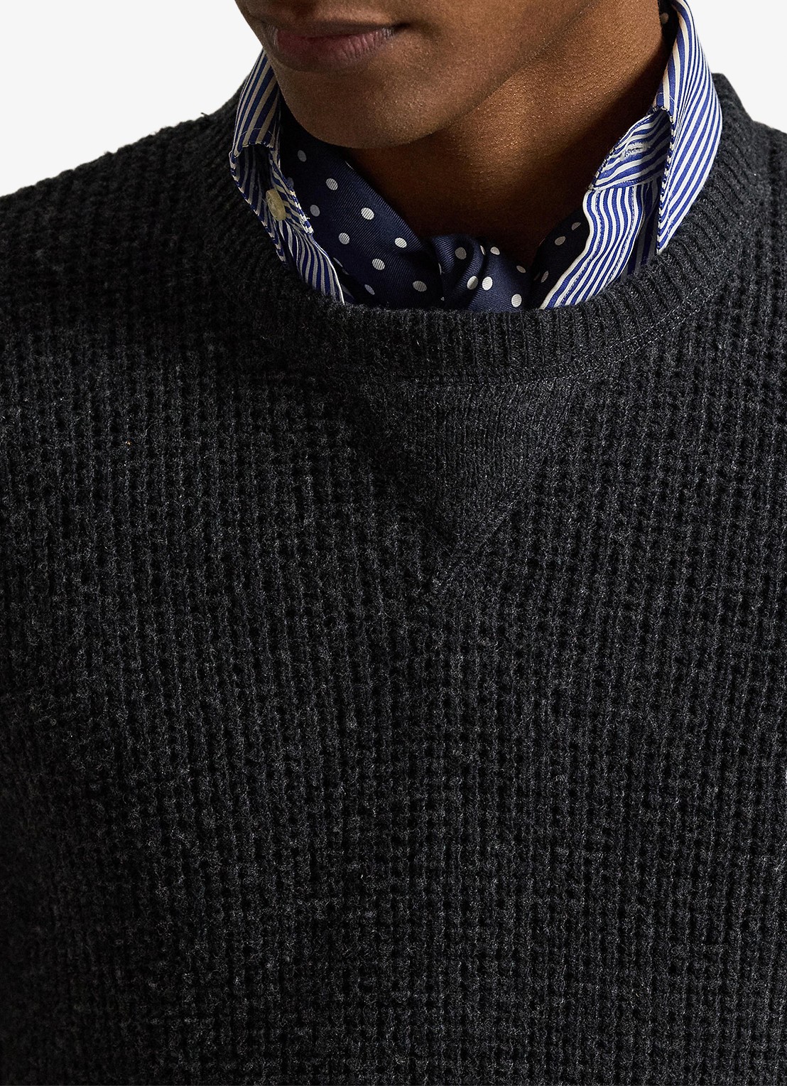 Ralph Lauren Grofgebreide trui in wolblend met logoborduring - detail 3 dark granite / donkergrijs