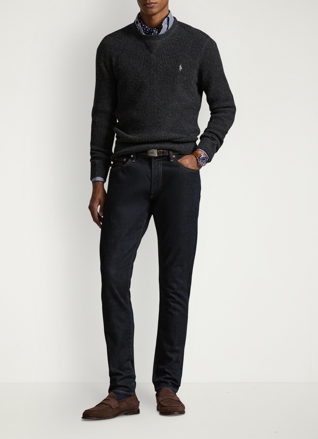 Ralph Lauren Grofgebreide trui in wolblend met logoborduring - voorkant 5 dark granite / donkergrijs