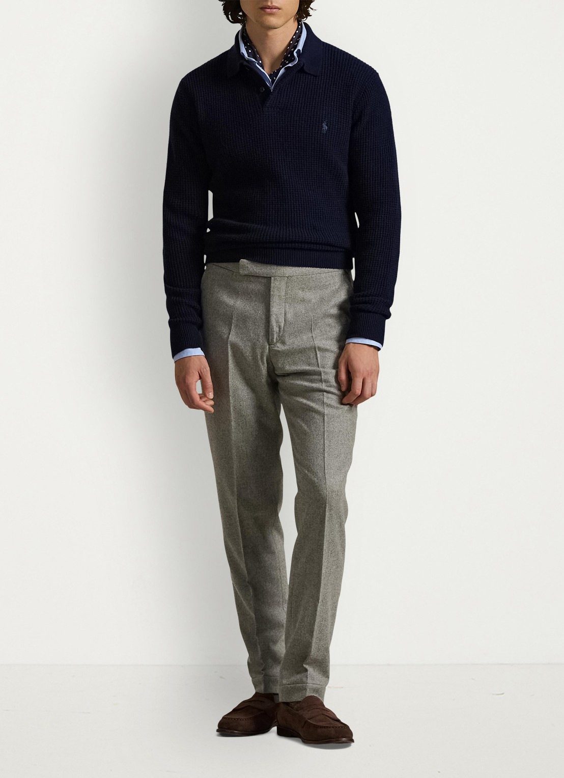 Ralph Lauren Grofgebreide trui in wolblend met polokraag - voorkant 3 blauw