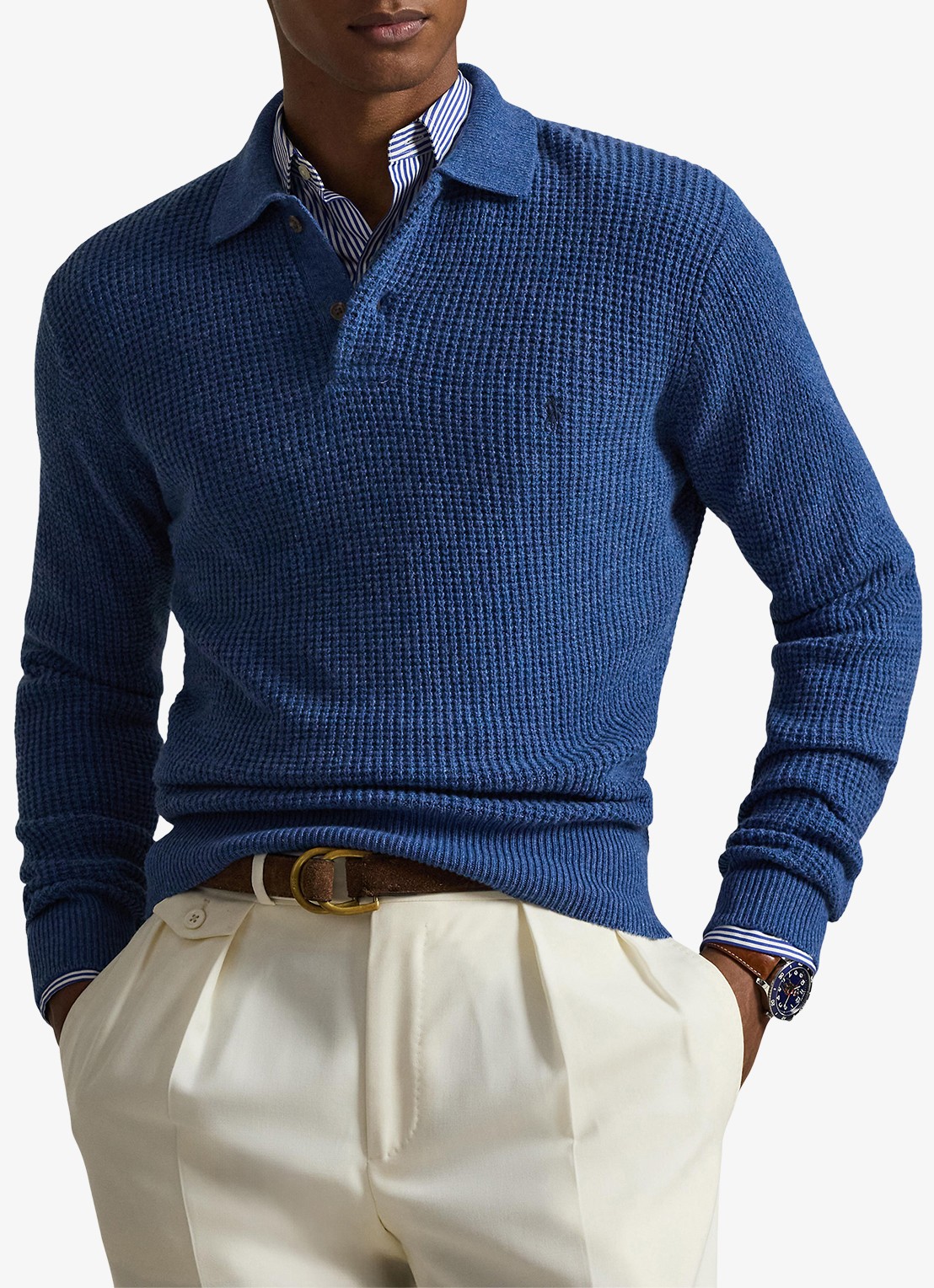 Ralph Lauren Grofgebreide trui in wolblend met polokraag - detail 3 sea salt blue / blauw