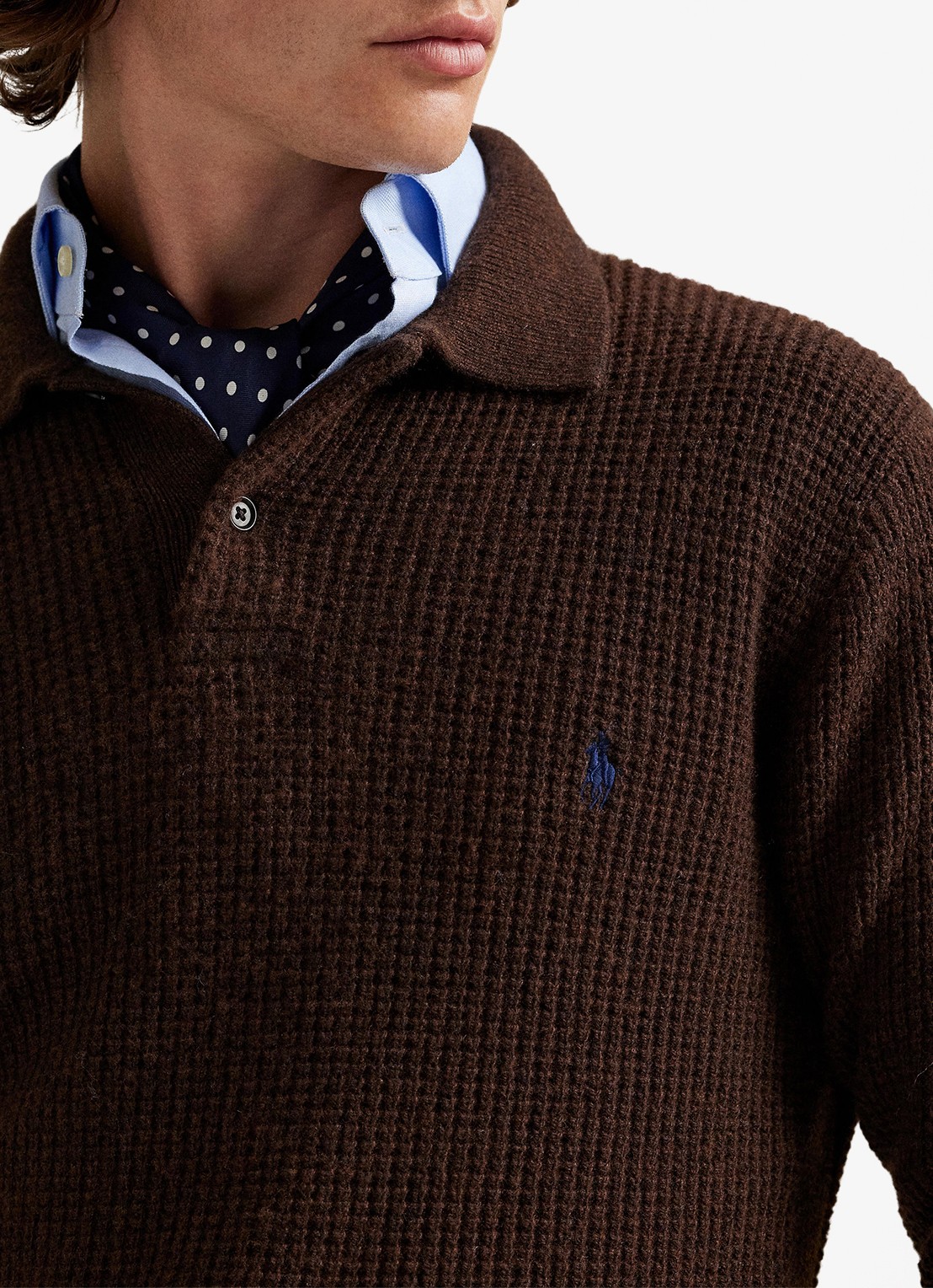 Ralph Lauren Grofgebreide trui in wolblend met polokraag - detail 4 cocao brown heather / donkerbruin