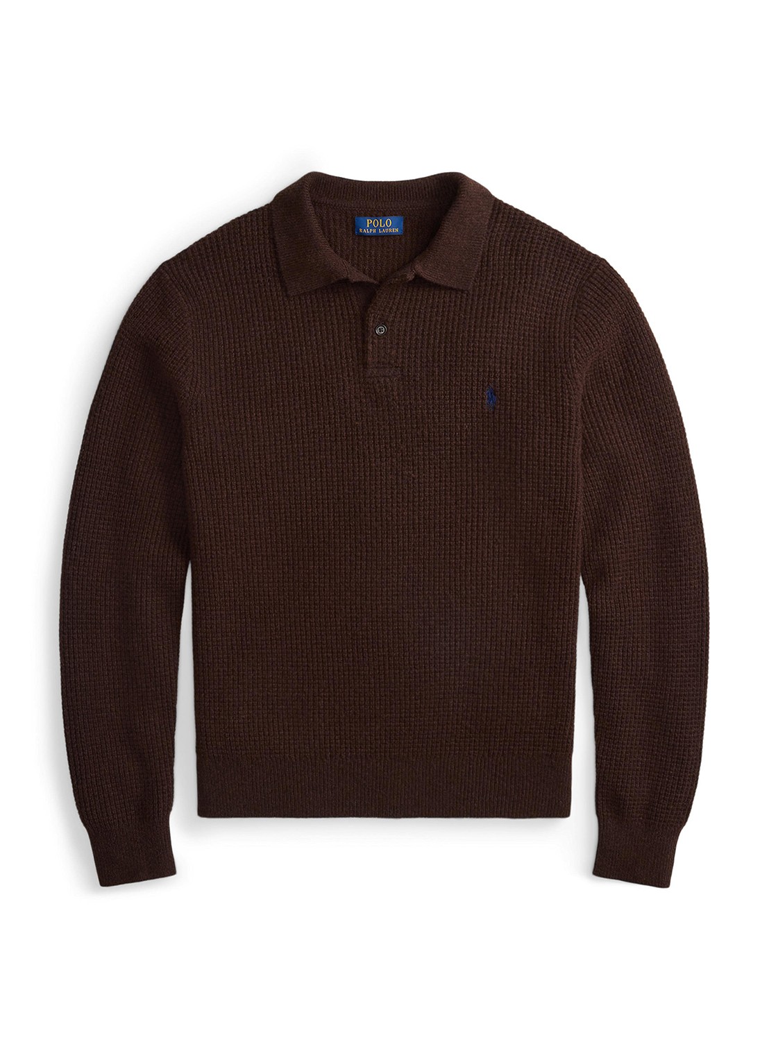 Ralph Lauren Grofgebreide trui in wolblend met polokraag - voorkant cocao brown heather / donkerbruin