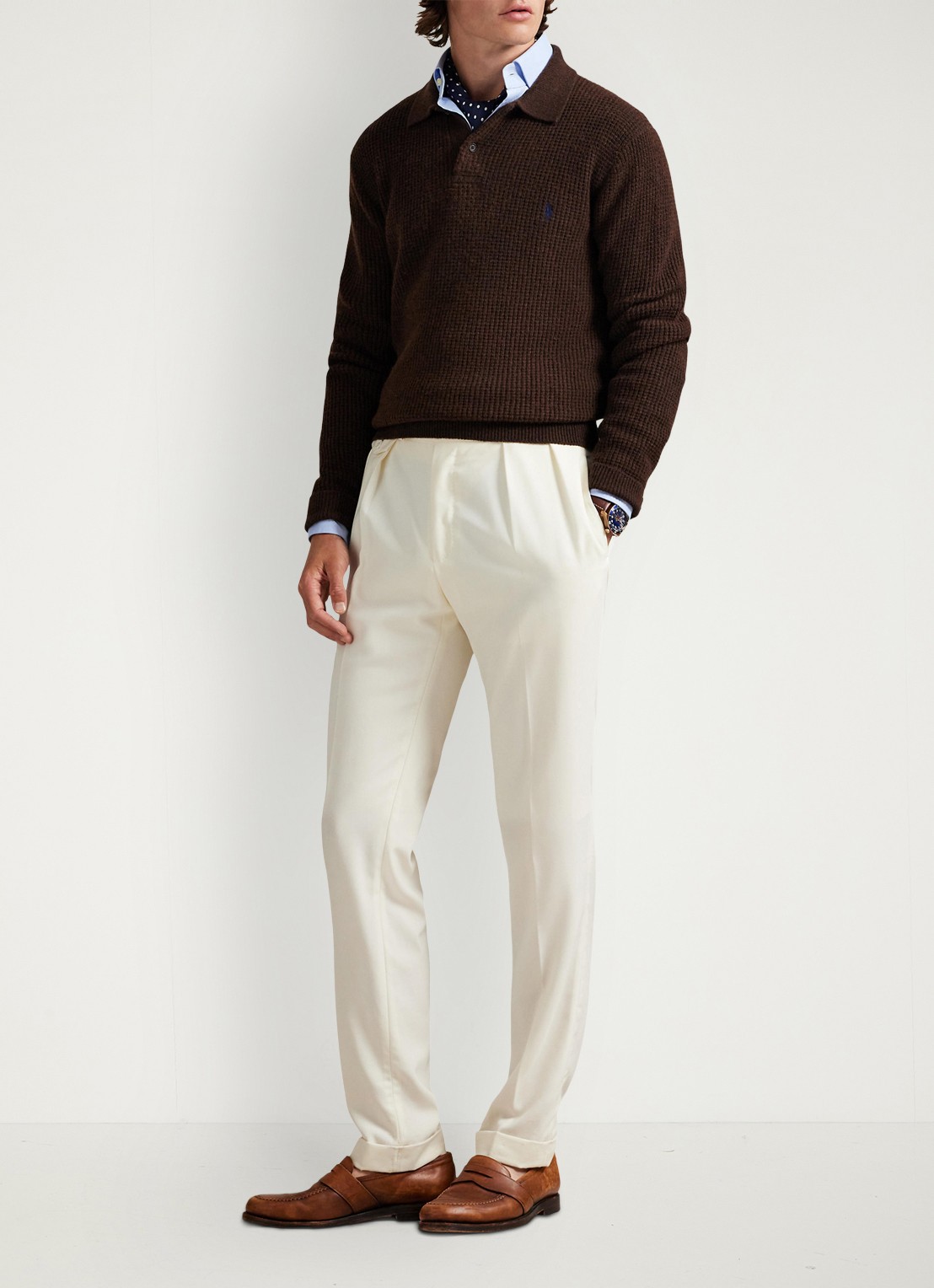 Ralph Lauren Grofgebreide trui in wolblend met polokraag - voorkant 2 cocao brown heather / donkerbruin