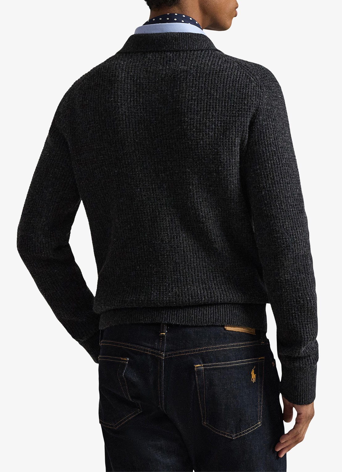 Ralph Lauren Grofgebreide trui in wolblend met polokraag - achterkant dark granite heather / donkergrijs