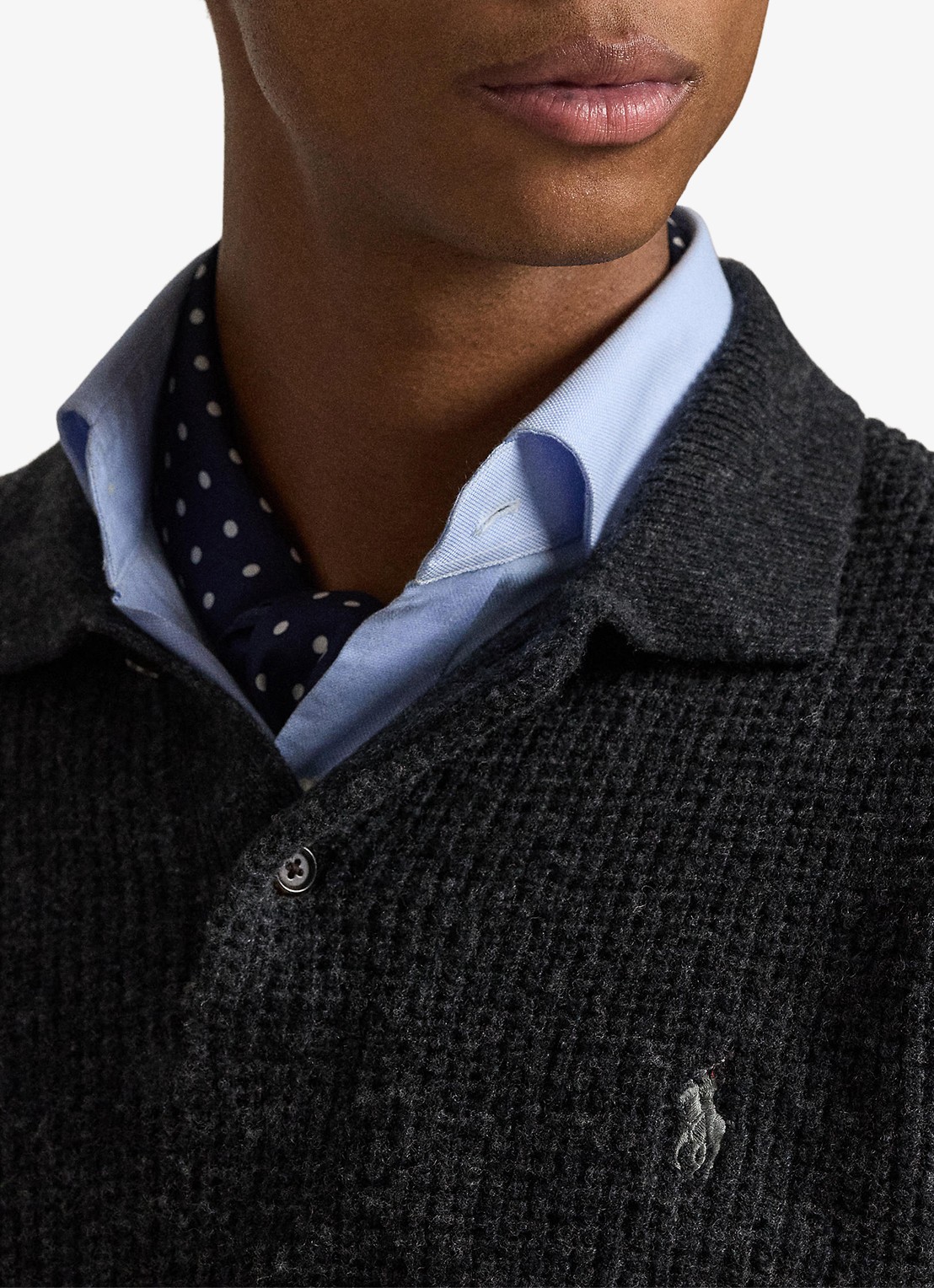 Ralph Lauren Grofgebreide trui in wolblend met polokraag - detail 5 dark granite heather / donkergrijs