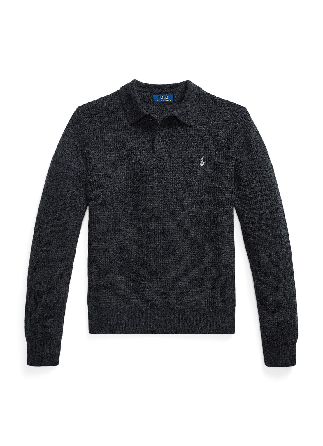 Ralph Lauren Grofgebreide trui in wolblend met polokraag - voorkant 2 dark granite heather / donkergrijs