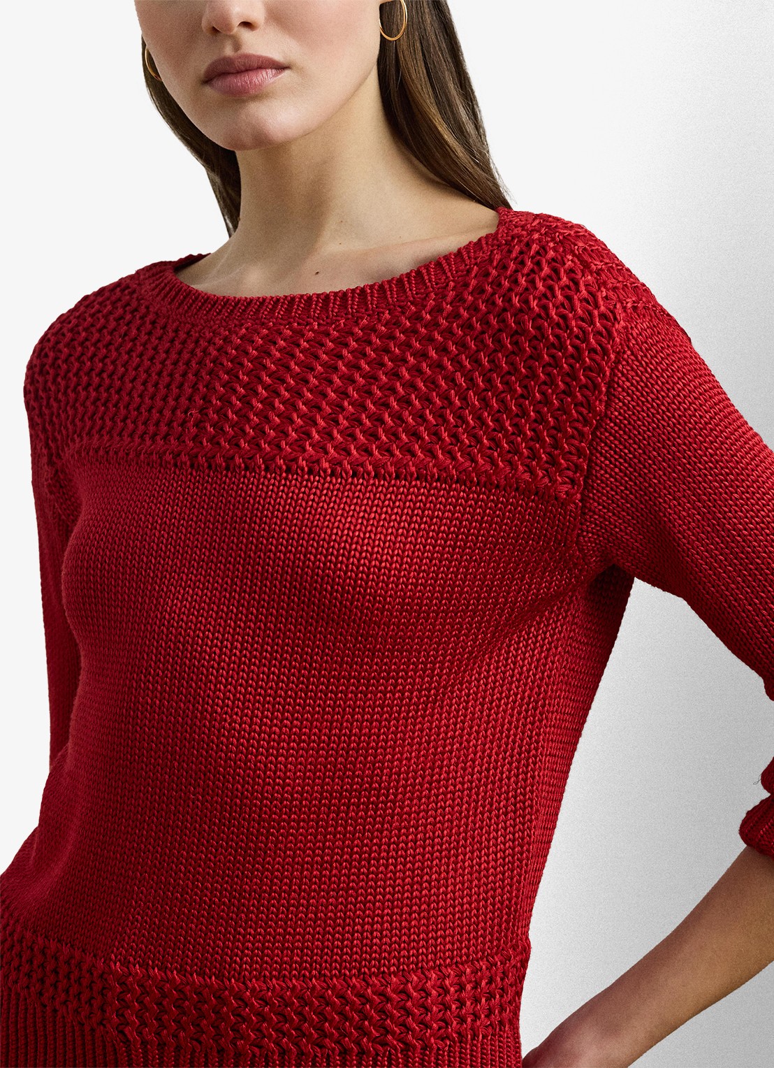 Ralph Lauren Grofgebreide trui met boothals - detail 4 madison red / rood