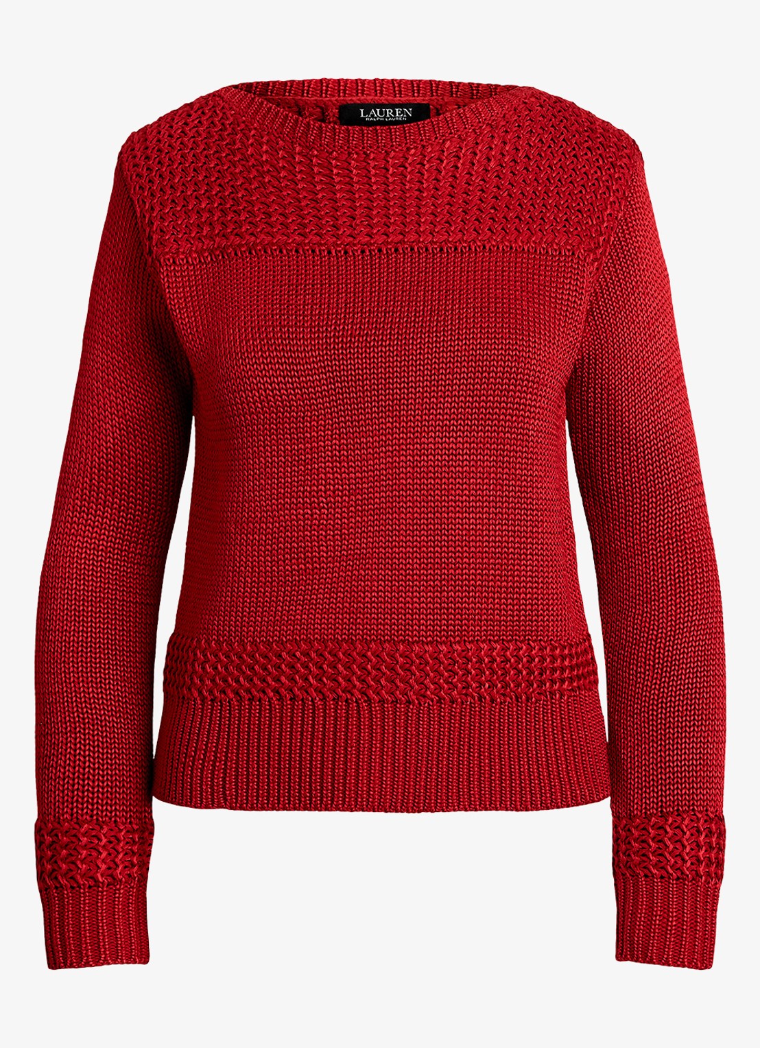 Ralph Lauren Grofgebreide trui met boothals - voorkant madison red / rood