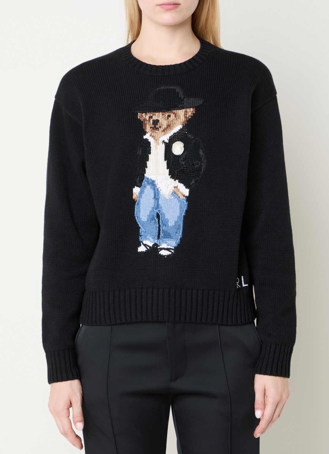 Ralph Lauren Grofgebreide trui met ingebreid logo - detail 4 zwart
