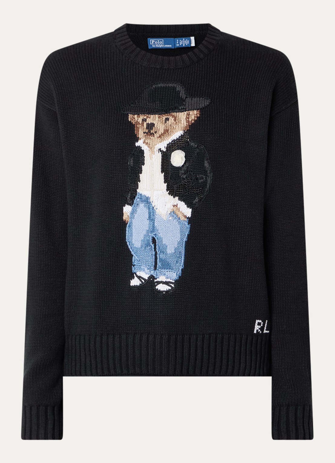 Ralph Lauren Grofgebreide trui met ingebreid logo - voorkant zwart