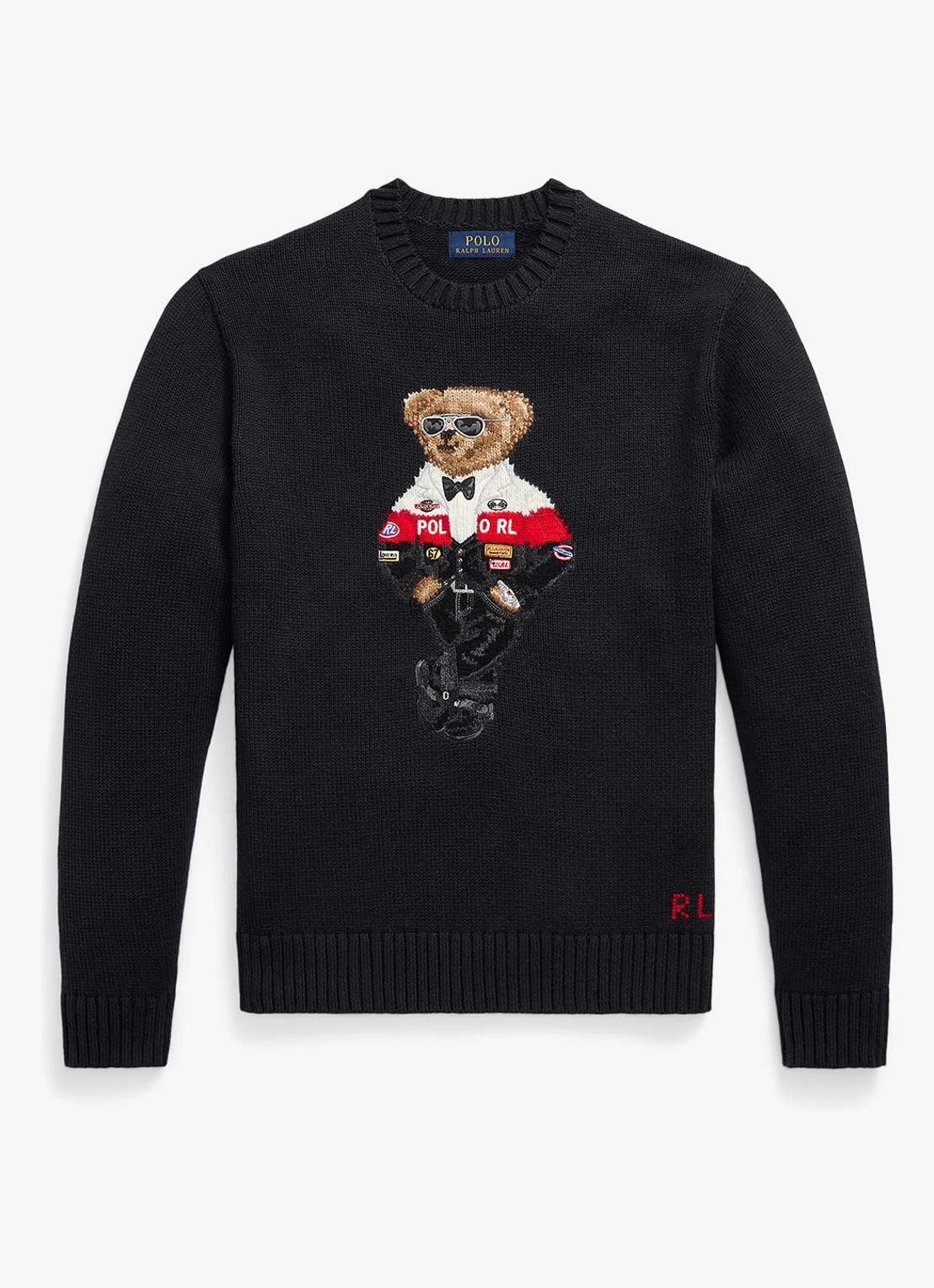 Ralph Lauren Grofgebreide trui met ingebreid logo - voorkant polo black / zwart