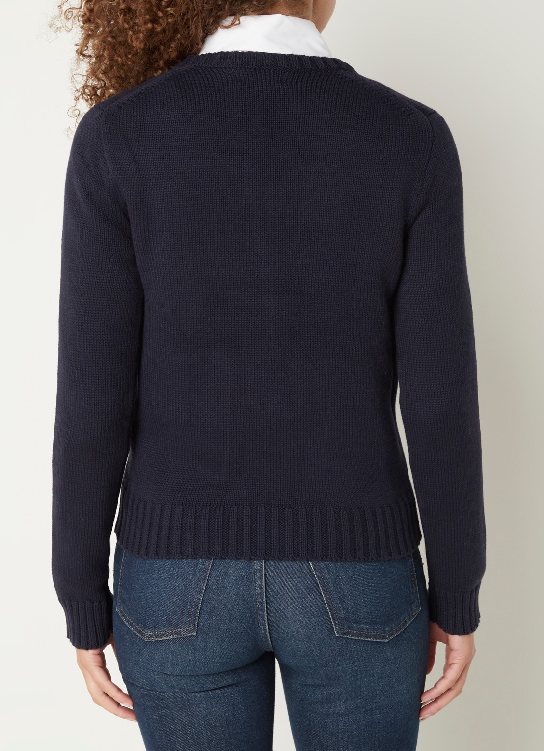 Ralph Lauren Grofgebreide trui met ingebreid patroon - achterkant blauw