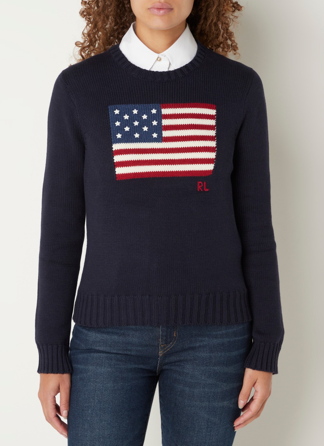 Ralph Lauren Grofgebreide trui met ingebreid patroon - detail 2 blauw