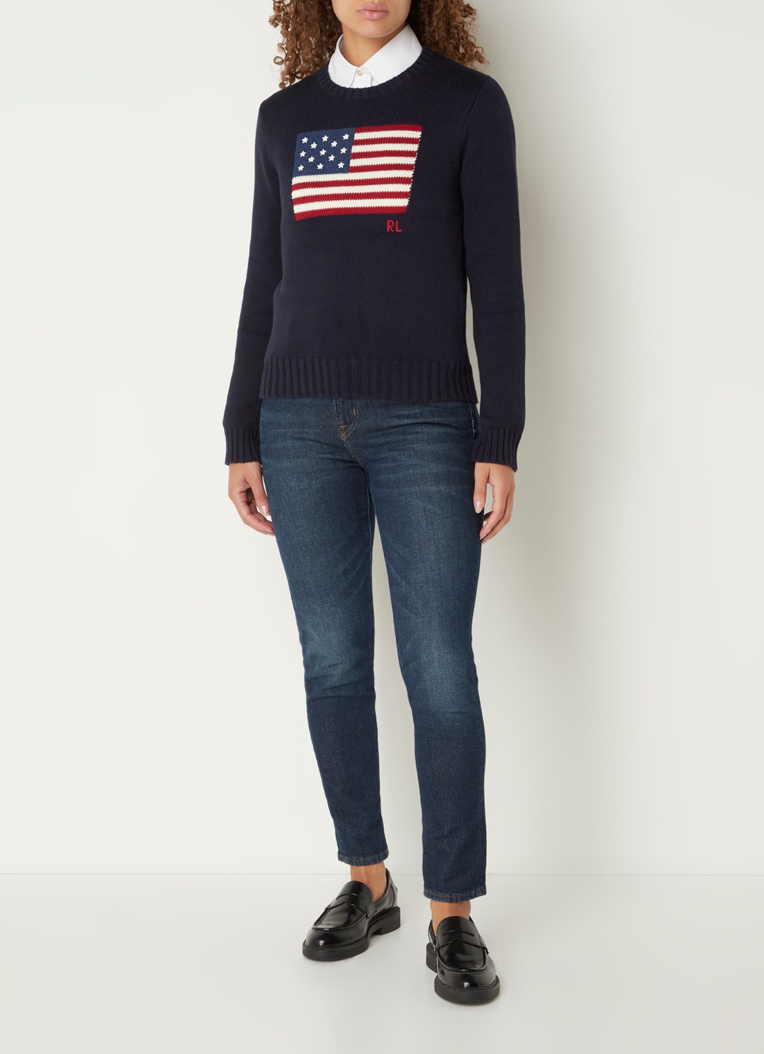 Ralph Lauren Grofgebreide trui met ingebreid patroon - voorkant 4 blauw