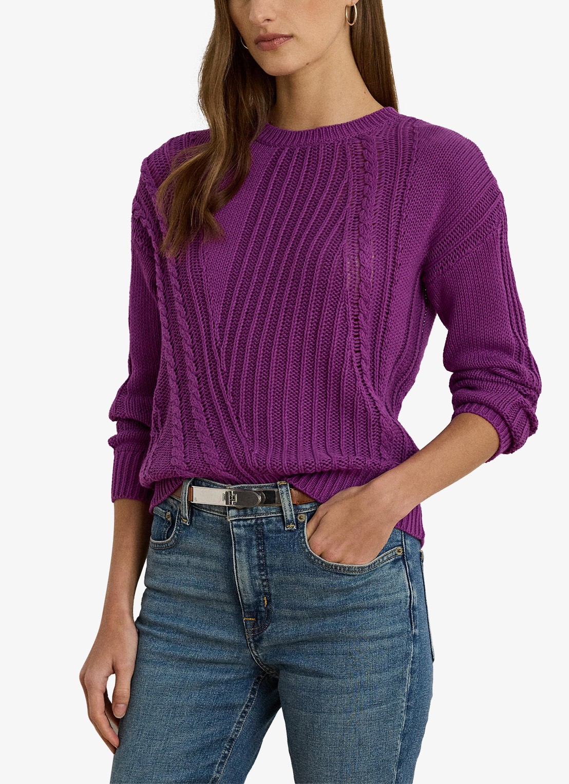 Ralph Lauren Grofgebreide trui met ingebreid patroon - detail 3 purple dawn / paars