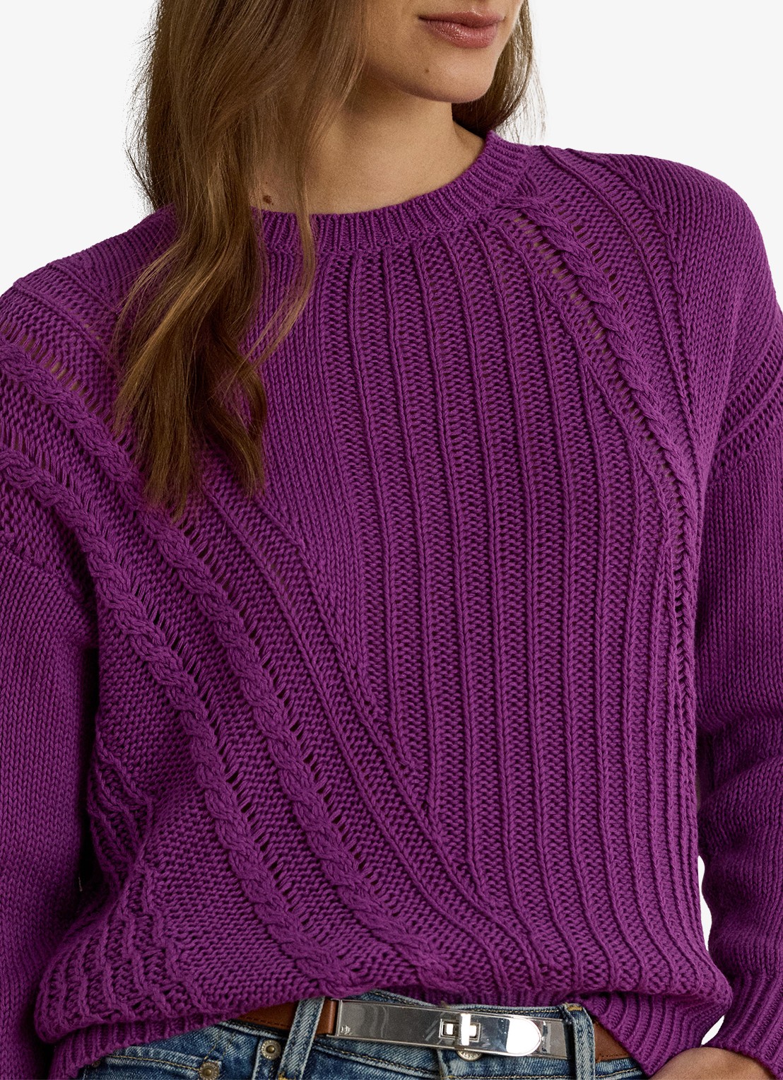Ralph Lauren Grofgebreide trui met ingebreid patroon - detail 4 purple dawn / paars