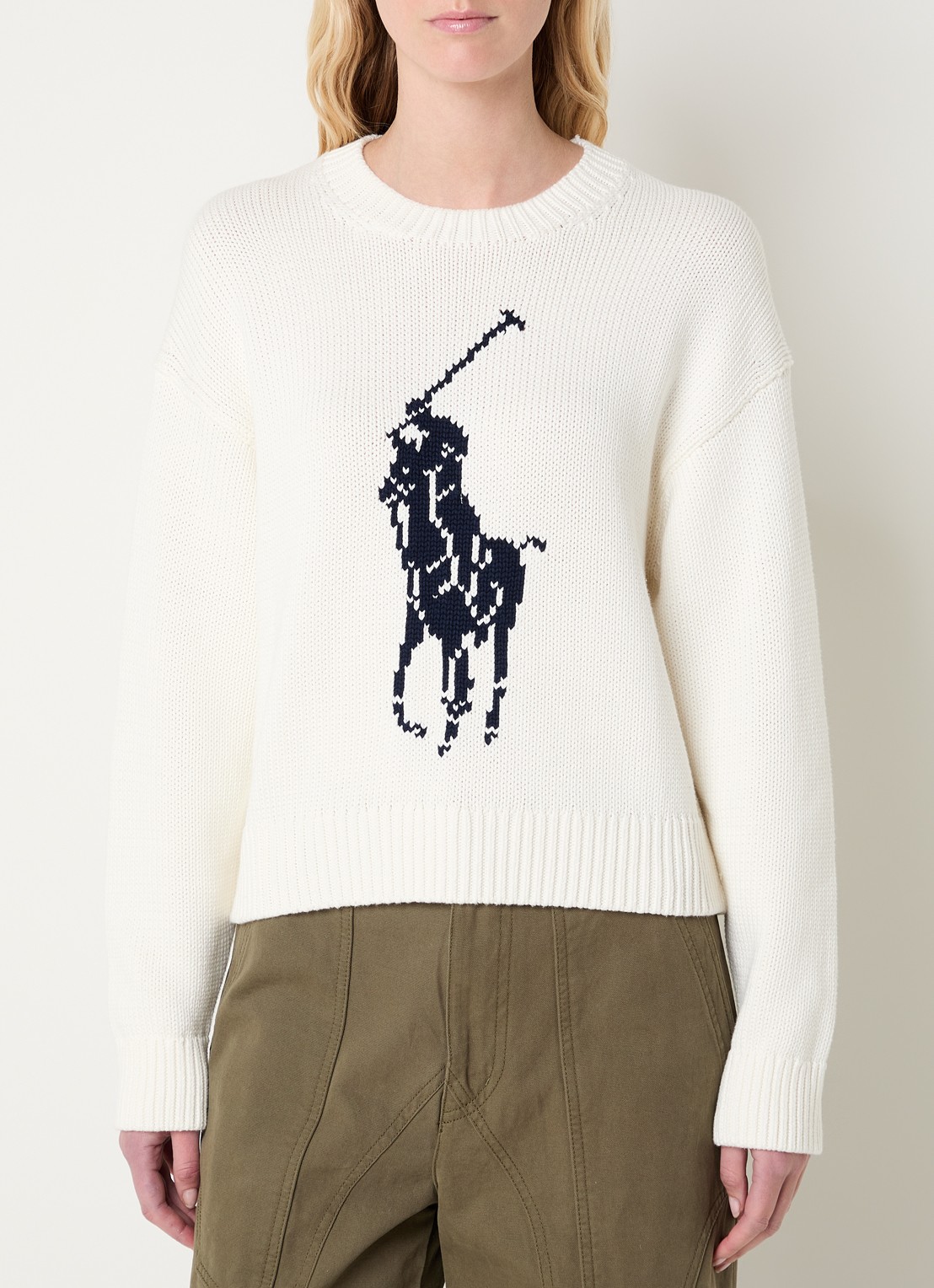 Ralph Lauren Grofgebreide trui met ingebreide logoprint - detail wit