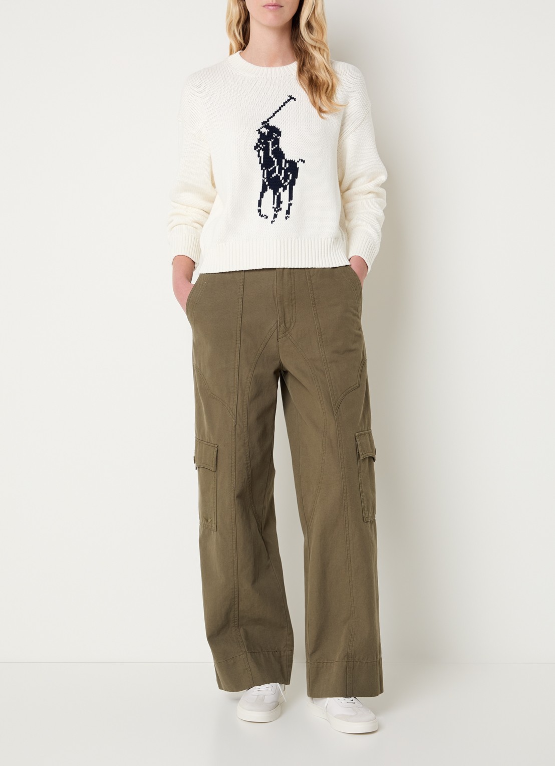 Ralph Lauren Grofgebreide trui met ingebreide logoprint - voorkant 4 wit