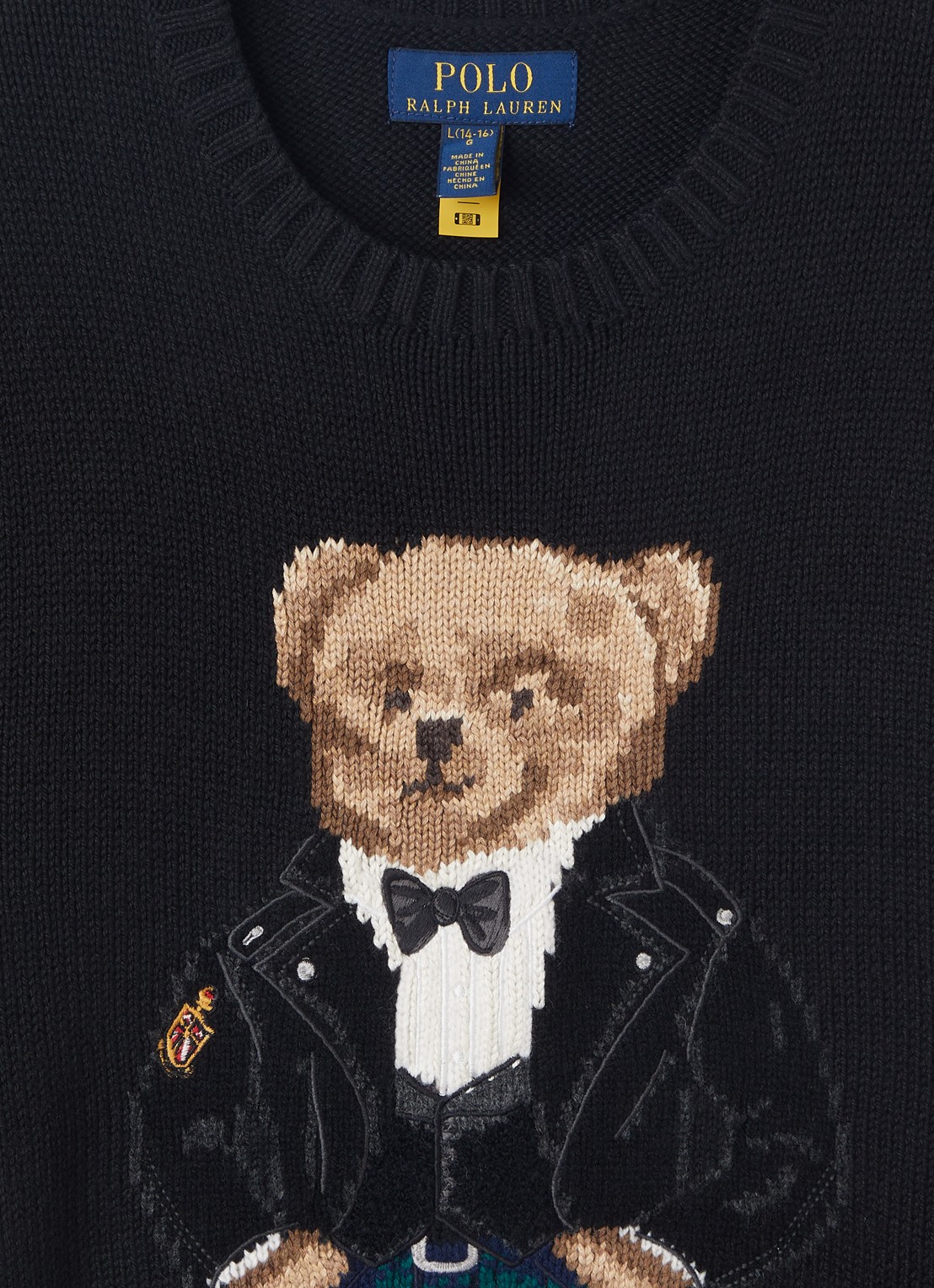 Ralph Lauren Grofgebreide trui met ingebreide logoprint - detail zwart