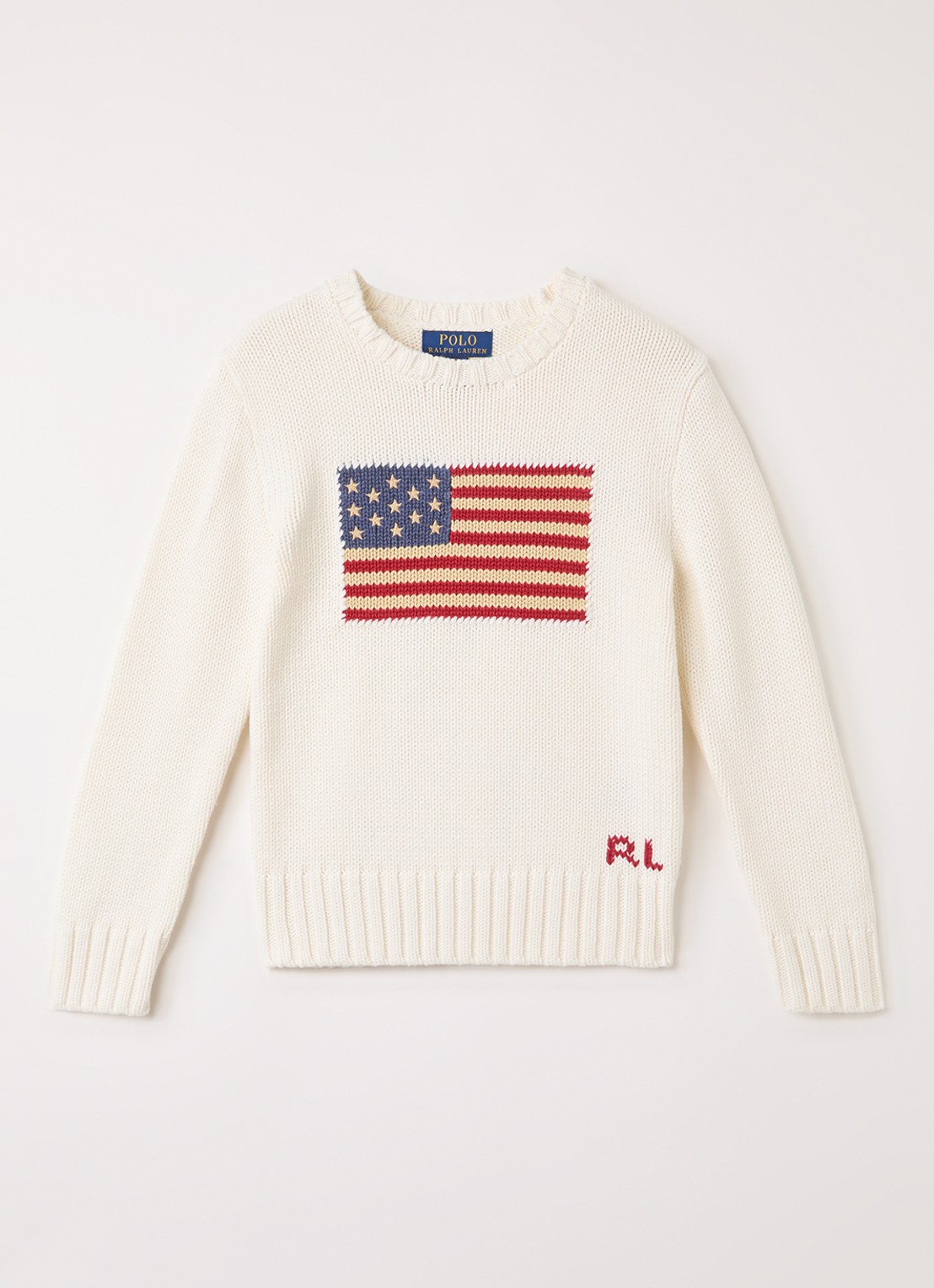 Ralph Lauren Grofgebreide trui met ingebreide print - voorkant gebroken wit