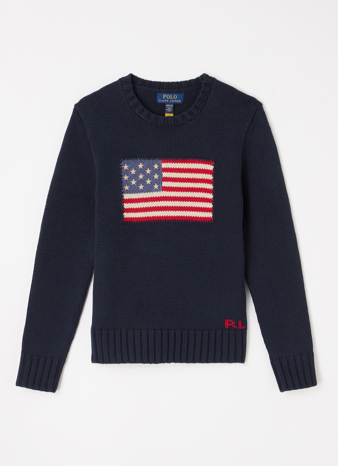Ralph Lauren Grofgebreide trui met ingebreide print - voorkant donkerblauw