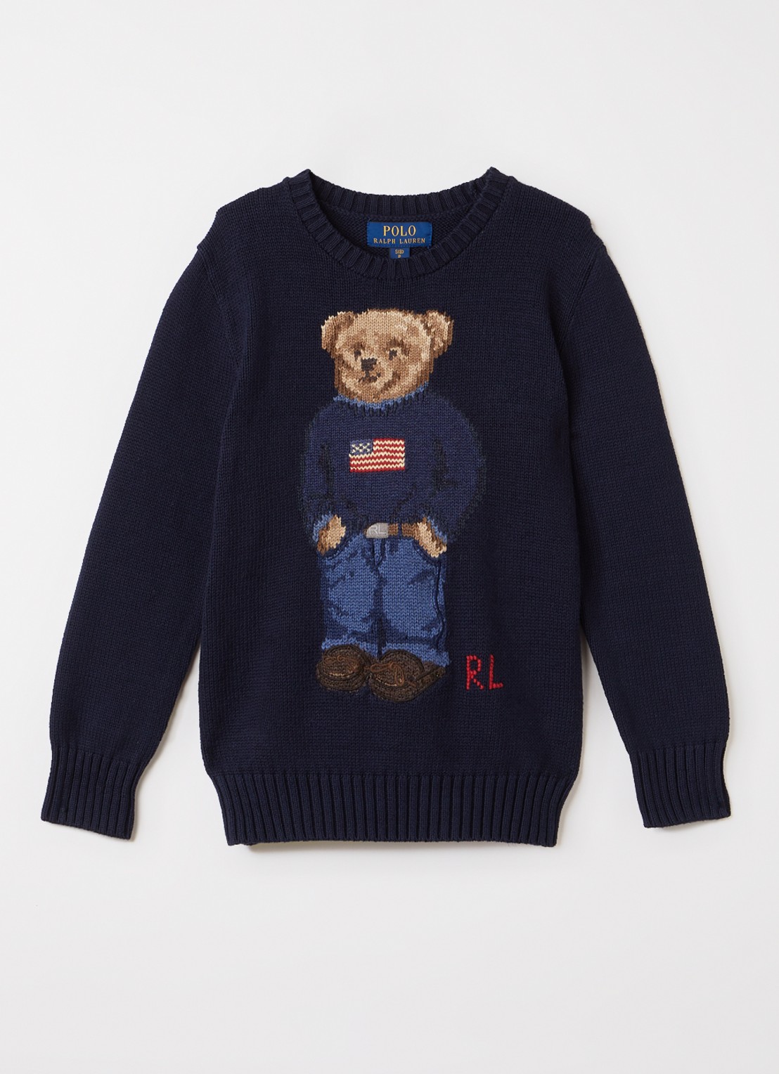 Ralph Lauren Grofgebreide trui met ingebreide print - voorkant donkerblauw