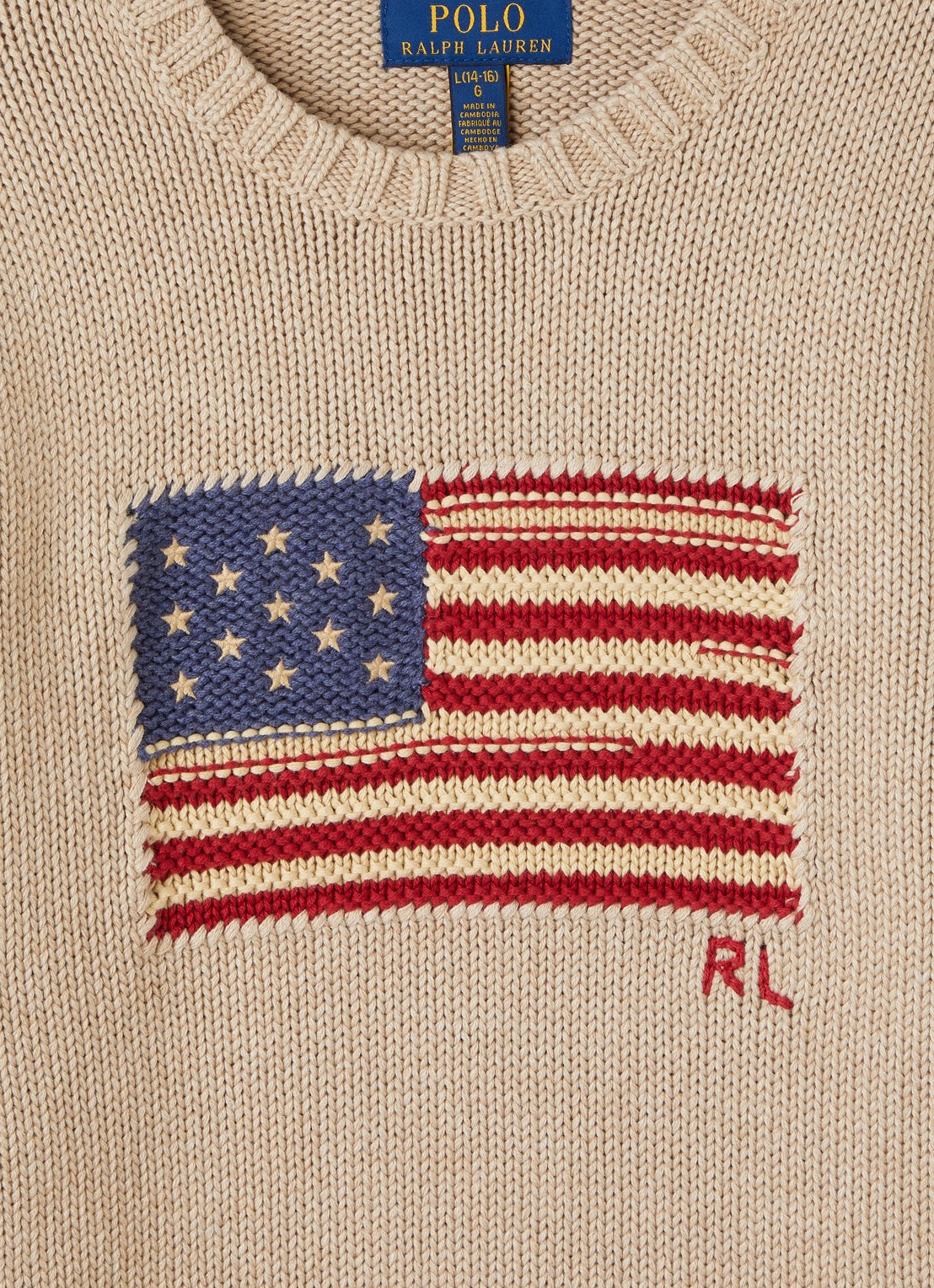 Ralph Lauren Grofgebreide trui met ingebreide print - detail beige