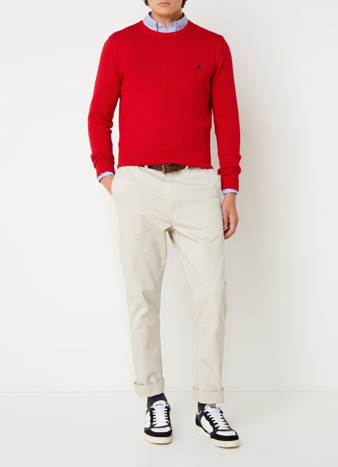 Ralph Lauren Grofgebreide trui met logoborduring - voorkant 3 rl2000 red