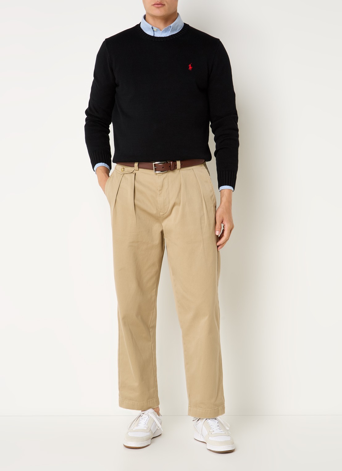Ralph Lauren Grofgebreide trui met logoborduring - voorkant 3 zwart