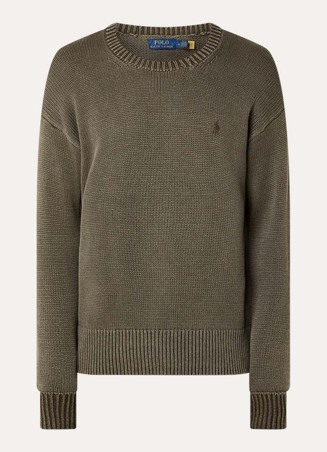 Ralph Lauren Grofgebreide trui met logoborduring - voorkant 2 company olive / groen