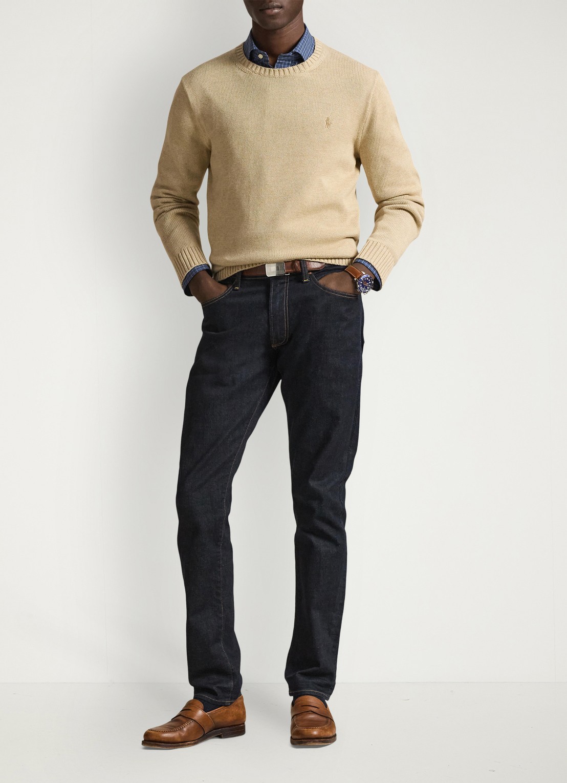 Ralph Lauren Grofgebreide trui met logoborduring - voorkant 3 beige