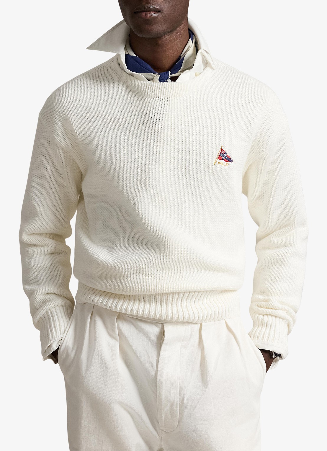 Ralph Lauren Grofgebreide trui met logoborduring - detail trophy cream / crème