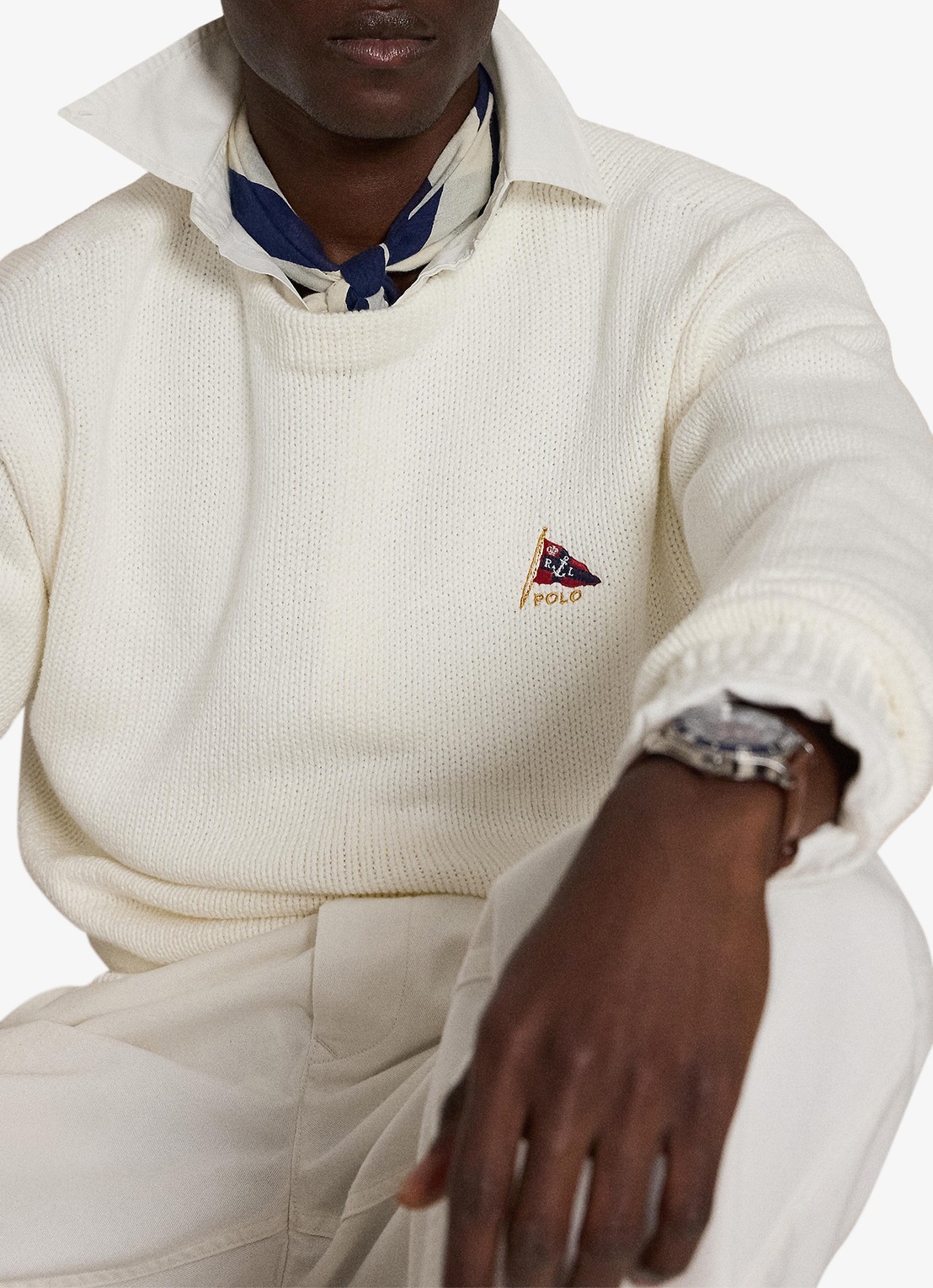 Ralph Lauren Grofgebreide trui met logoborduring - detail 2 trophy cream / crème