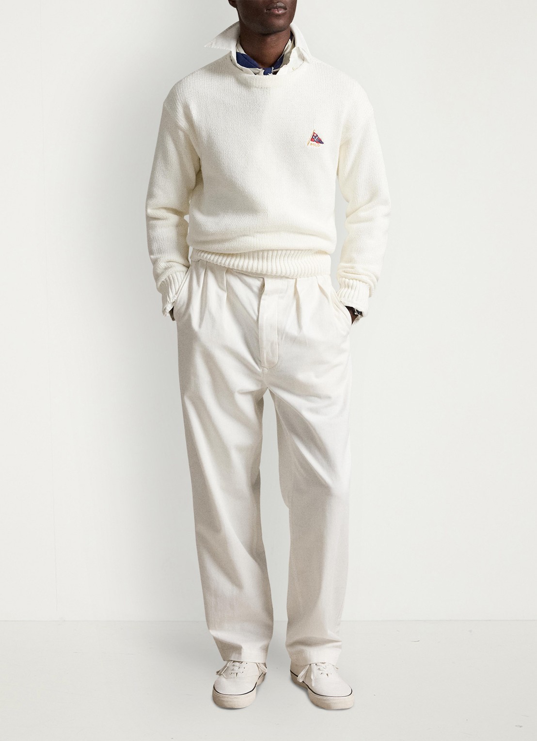 Ralph Lauren Grofgebreide trui met logoborduring - voorkant 4 trophy cream / crème