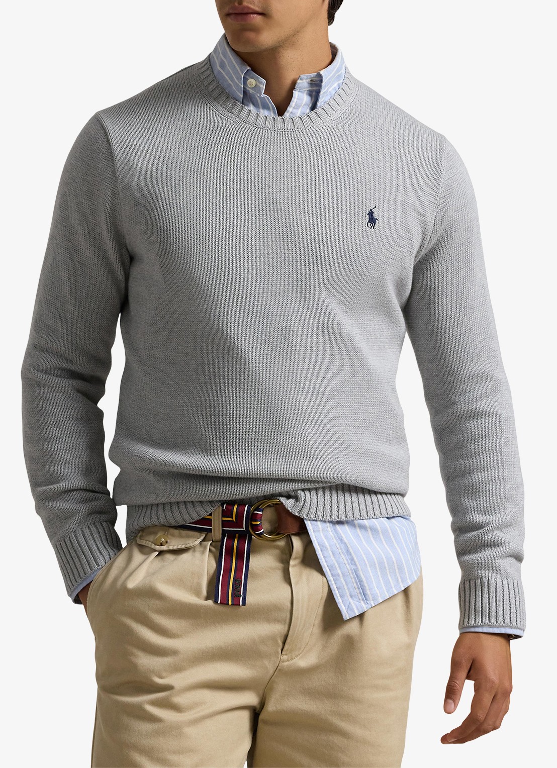 Ralph Lauren Grofgebreide trui met logoborduring - detail andover heather / grijs