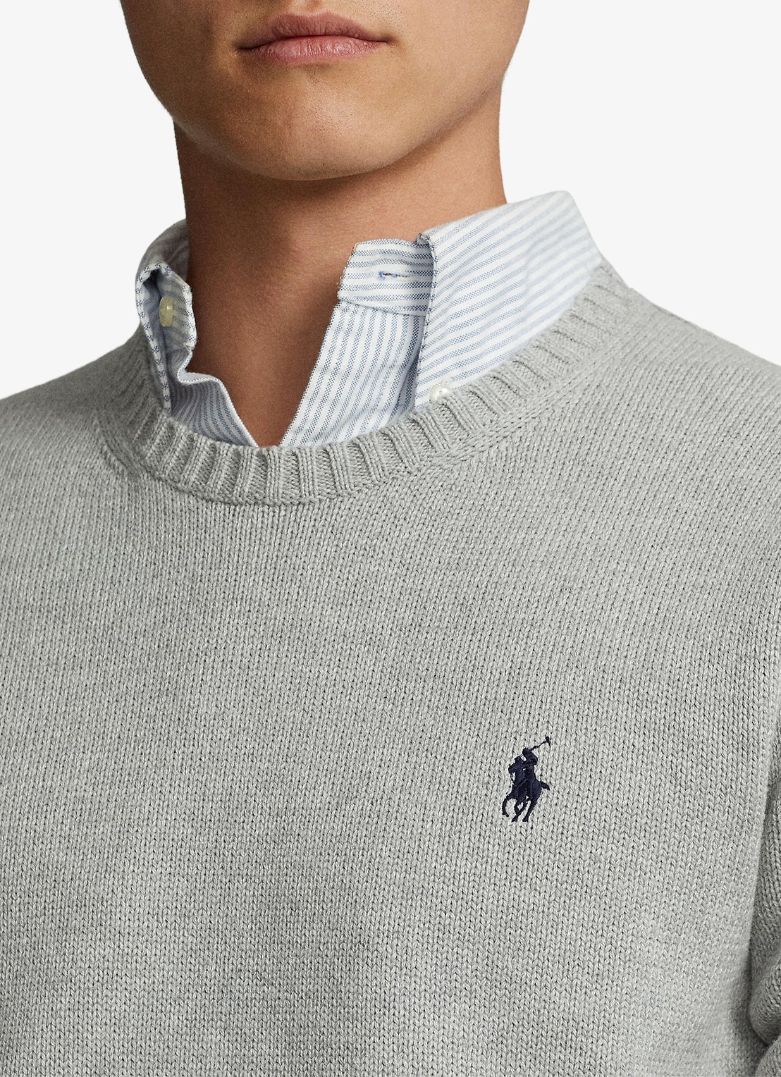 Ralph Lauren Grofgebreide trui met logoborduring - detail 2 andover heather / grijs
