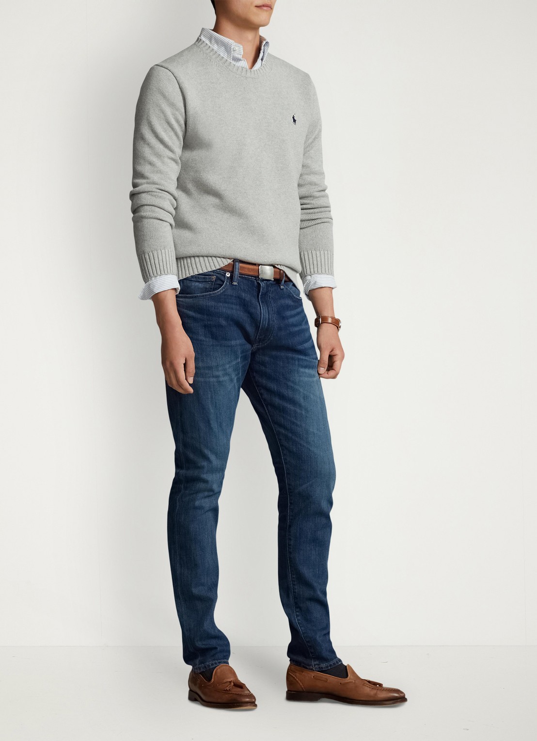 Ralph Lauren Grofgebreide trui met logoborduring - voorkant 4 andover heather / grijs