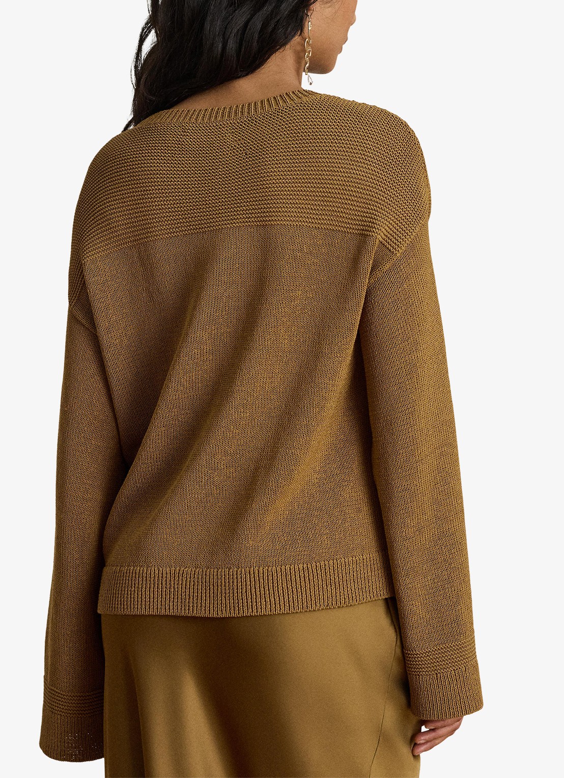 Ralph Lauren Grofgebreide trui met ronde hals - achterkant 5 tobacco bronze / bruin