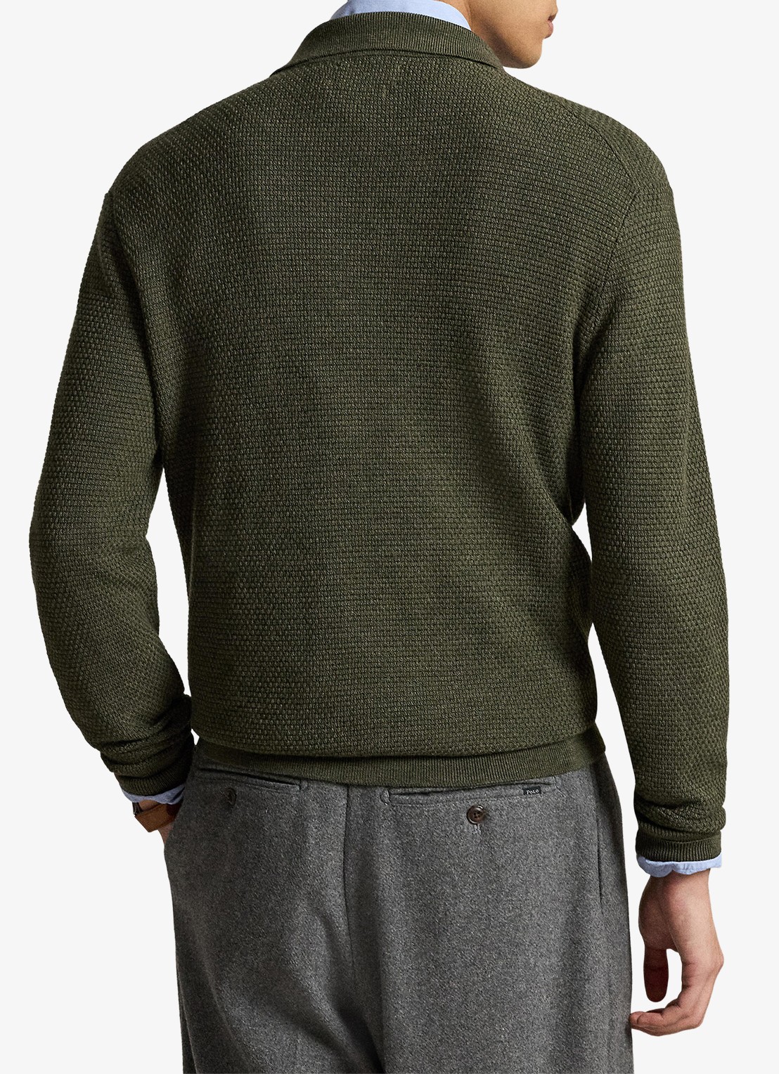 Ralph Lauren Grofgebreide trui van wol met halve rits - achterkant 5 cargo olive heather / olijfgroen