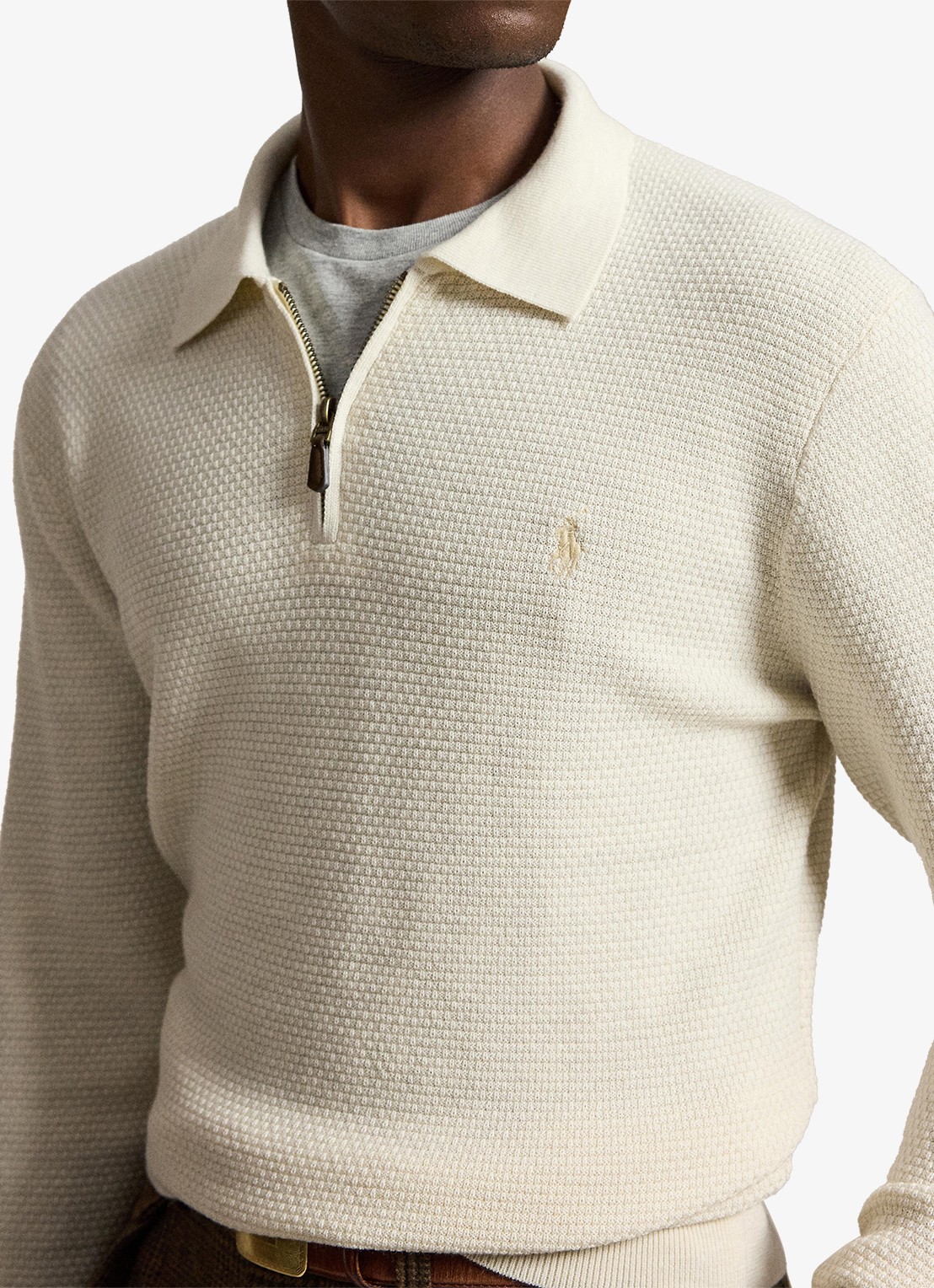 Ralph Lauren Grofgebreide trui van wol met halve rits - detail 4 trifle cream heather / crème