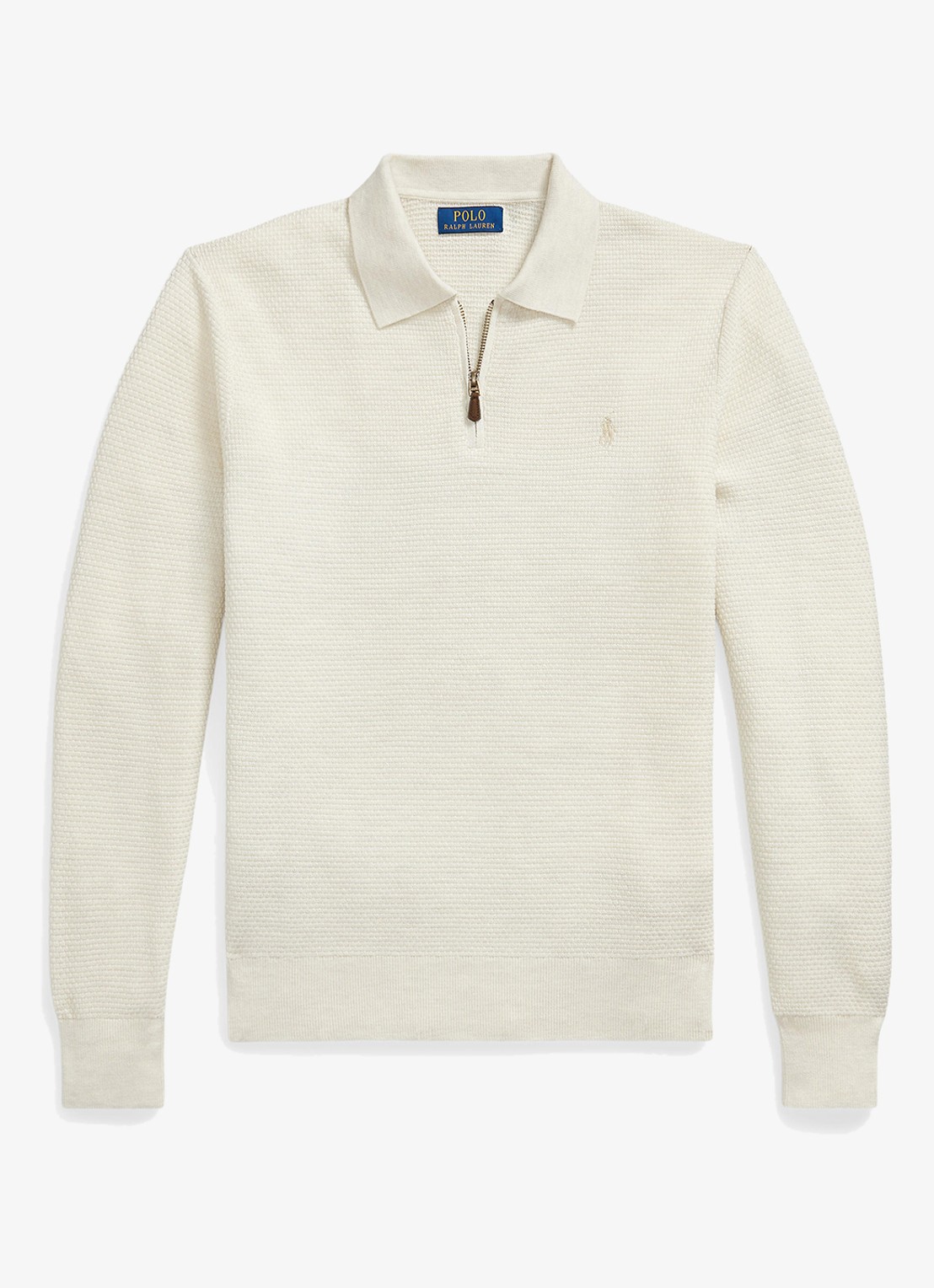 Ralph Lauren Grofgebreide trui van wol met halve rits - voorkant trifle cream heather / crème